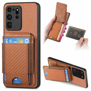 For Samsung Galaxy S20 Ultra Carbon Fiber Vertical Flip Wallet Stand Phone Case(Brown)
