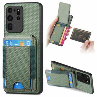 For Samsung Galaxy S20 Ultra Carbon Fiber Vertical Flip Wallet Stand Phone Case(Green)