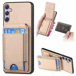 For Samsung Galaxy S25 Ultra 5G Carbon Fiber Vertical Flip Wallet Stand Phone Case(Khaki)