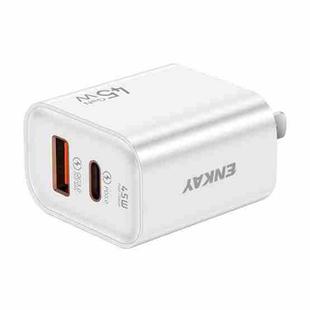 ENKAY FC-001 45W USB-A + USB-C / Type-C Dual Ports Quick Charger, US Plug(White)