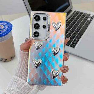 For Samsung Galaxy S22 Ultra 5G Electroplating 5-Heart Laser Texture TPU Phone Case(Plaid)