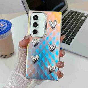 For Samsung Galaxy S23 FE 5G Electroplating 5-Heart Laser Texture TPU Phone Case(Plaid)