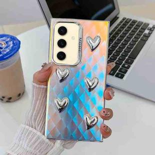 For Samsung Galaxy S24 5G Electroplating 5-Heart Laser Texture TPU Phone Case(Plaid)