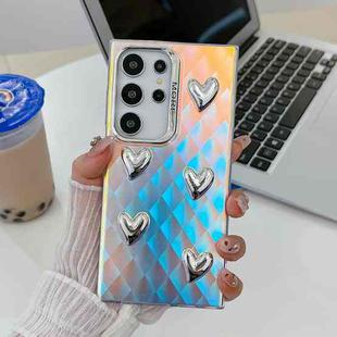 For Samsung Galaxy S24 Ultra 5G Electroplating 5-Heart Laser Texture TPU Phone Case(Plaid)