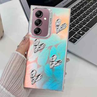 For Samsung Galaxy A14 5G Electroplating 4-Heart Laser Texture TPU Phone Case(Feathers)
