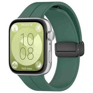 For Huawei Watch Fit3 Magnetic Folding Buckle Silicone Watch Band(Dark Green)