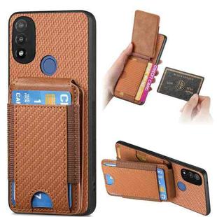 For Motorola Moto E20 / E30 Carbon Fiber Vertical Flip Wallet Stand Phone Case(Brown)