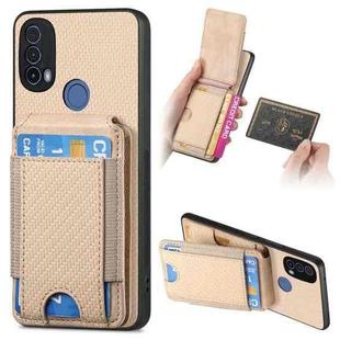 For Motorola Moto E40 Carbon Fiber Vertical Flip Wallet Stand Phone Case(Khaki)