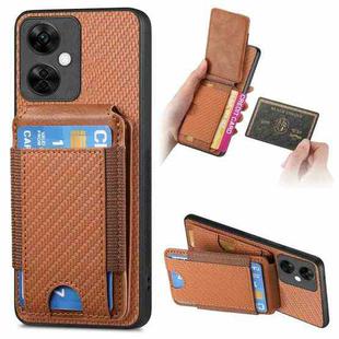 For OnePlus Nord CE3 Lite Carbon Fiber Vertical Flip Wallet Stand Phone Case(Brown)