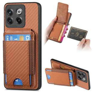 For OnePlus 10T Carbon Fiber Vertical Flip Wallet Stand Phone Case(Brown)