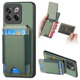 For OnePlus 10T Carbon Fiber Vertical Flip Wallet Stand Phone Case(Green)