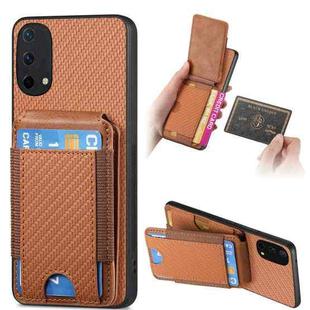 For OnePlus Nord CE 5G Carbon Fiber Vertical Flip Wallet Stand Phone Case(Brown)