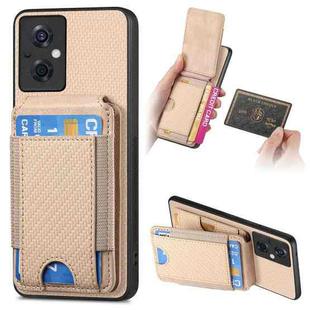 For OPPO Reno8 Z Carbon Fiber Vertical Flip Wallet Stand Phone Case(Khaki)