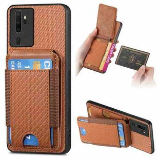 For OPPO A5 Carbon Fiber Vertical Flip Wallet Stand Phone Case(Brown)