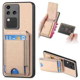 For vivo S18 Pro Carbon Fiber Vertical Flip Wallet Stand Phone Case(Khaki)