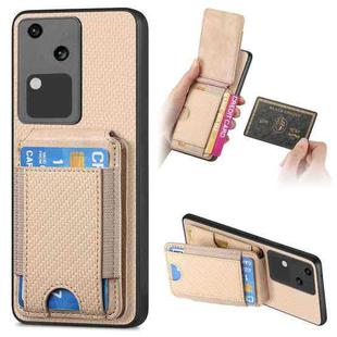 For vivo S18 Carbon Fiber Vertical Flip Wallet Stand Phone Case(Khaki)