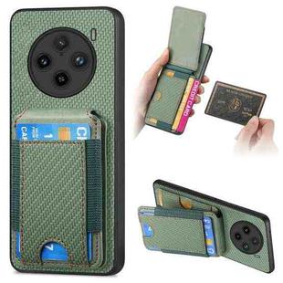 For vivo X100 Pro 5G Carbon Fiber Vertical Flip Wallet Stand Phone Case(Green)