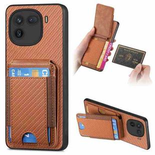 For vivo iQOO 12 Pro Carbon Fiber Vertical Flip Wallet Stand Phone Case(Brown)