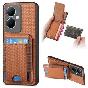 For Vivo Y35M+ Carbon Fiber Vertical Flip Wallet Stand Phone Case(Brown)