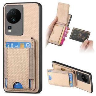For vivo iQOO Neo 7 SE Carbon Fiber Vertical Flip Wallet Stand Phone Case(Khaki)