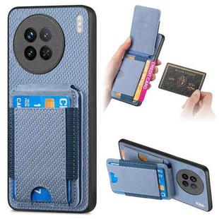 For vivo X90 Pro 5G Carbon Fiber Vertical Flip Wallet Stand Phone Case(Blue)