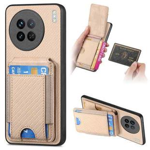 For vivo X90 Pro 5G Carbon Fiber Vertical Flip Wallet Stand Phone Case(Khaki)