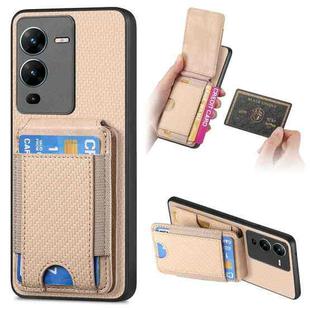 For vivo V25 Pro Carbon Fiber Vertical Flip Wallet Stand Phone Case(Khaki)