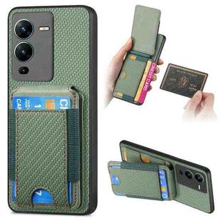 For vivo V25 Pro Carbon Fiber Vertical Flip Wallet Stand Phone Case(Green)