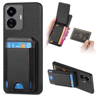 For vivo Y77 5G Carbon Fiber Vertical Flip Wallet Stand Phone Case(Black)