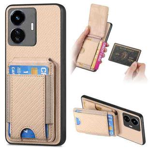 For vivo Y77 5G Carbon Fiber Vertical Flip Wallet Stand Phone Case(Khaki)