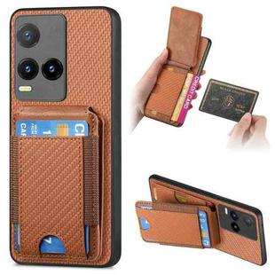 For vivo Y21s Carbon Fiber Vertical Flip Wallet Stand Phone Case(Brown)