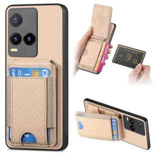 For vivo Y21s Carbon Fiber Vertical Flip Wallet Stand Phone Case(Khaki)