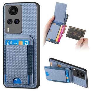 For vivo X60 Carbon Fiber Vertical Flip Wallet Stand Phone Case(Blue)