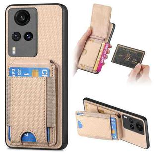 For vivo X60 Carbon Fiber Vertical Flip Wallet Stand Phone Case(Khaki)