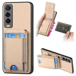 For vivo Y20 Carbon Fiber Vertical Flip Wallet Stand Phone Case(Khaki)