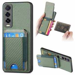For vivo Y70s Carbon Fiber Vertical Flip Wallet Stand Phone Case(Green)