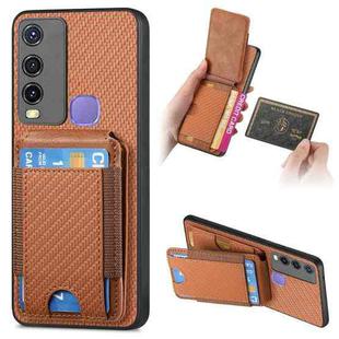 For vivo Y50 Carbon Fiber Vertical Flip Wallet Stand Phone Case(Brown)
