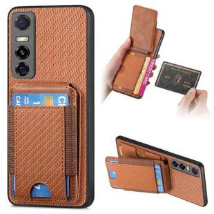 For vivo Y73s 5G / S7e Carbon Fiber Vertical Flip Wallet Stand Phone Case(Brown)