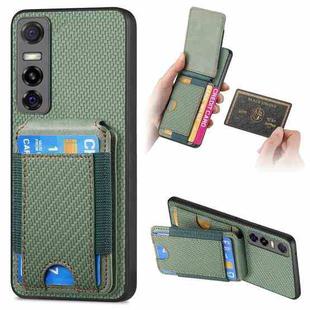 For vivo Y73s 5G / S7e Carbon Fiber Vertical Flip Wallet Stand Phone Case(Green)