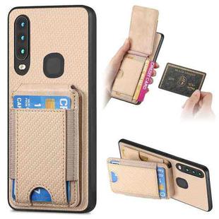 For vivo Y12 / Y15 / Y17 / Y3 Carbon Fiber Vertical Flip Wallet Stand Phone Case(Khaki)