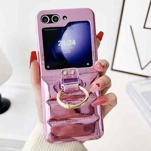 For Samsung Galaxy Z flip5 Laser Aurora Ring Down Jacket Shockproof Phone Case(Rose Gold)