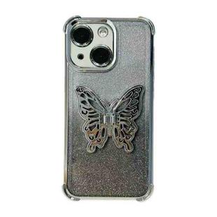 For iPhone 15 Electroplated Glitter 3D Butterfly Four-corner Shockproof TPU Phone Case(Gradient Silver)