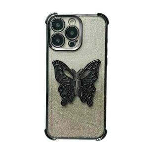 For iPhone 13 Pro Max Electroplated Glitter 3D Butterfly Four-corner Shockproof TPU Phone Case(Gradient Black)