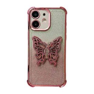 For iPhone 12 Electroplated Glitter 3D Butterfly Four-corner Shockproof TPU Phone Case(Gradient Pink)