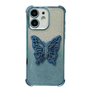 For iPhone 12 Electroplated Glitter 3D Butterfly Four-corner Shockproof TPU Phone Case(Gradient Blue)