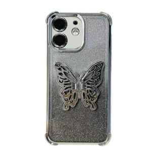 For iPhone 12 Electroplated Glitter 3D Butterfly Four-corner Shockproof TPU Phone Case(Gradient Silver)