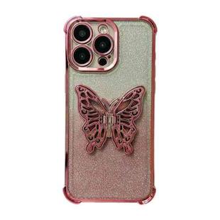 For iPhone 11 Electroplated Glitter 3D Butterfly Four-corner Shockproof TPU Phone Case(Gradient Pink)