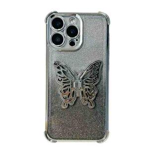 For iPhone XR Electroplated Glitter 3D Butterfly Four-corner Shockproof TPU Phone Case(Gradient Silver)
