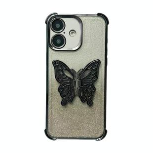 For iPhone 16 Electroplated Glitter 3D Butterfly Four-corner Shockproof TPU Phone Case(Gradient Black)