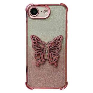 For iPhone 16e Electroplated Glitter 3D Butterfly Four-corner Shockproof TPU Phone Case(Gradient Pink)